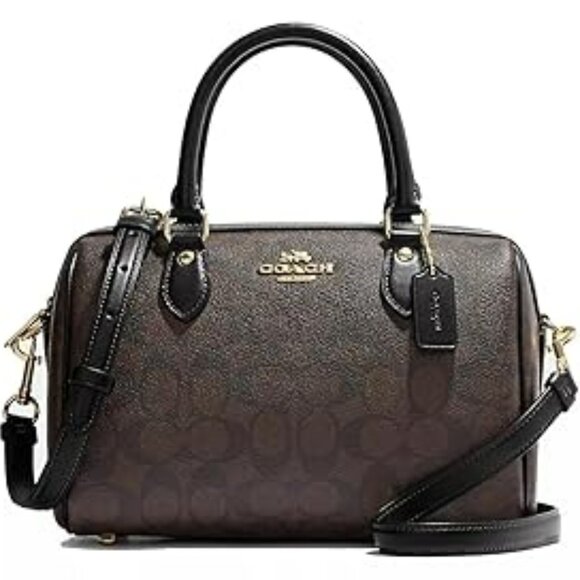 COACH Rowan Satchel In Signature Canvas, Black/Brown 2 - Picture 1 of 4